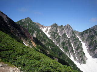 八方尾根から見た不帰ノ嶮